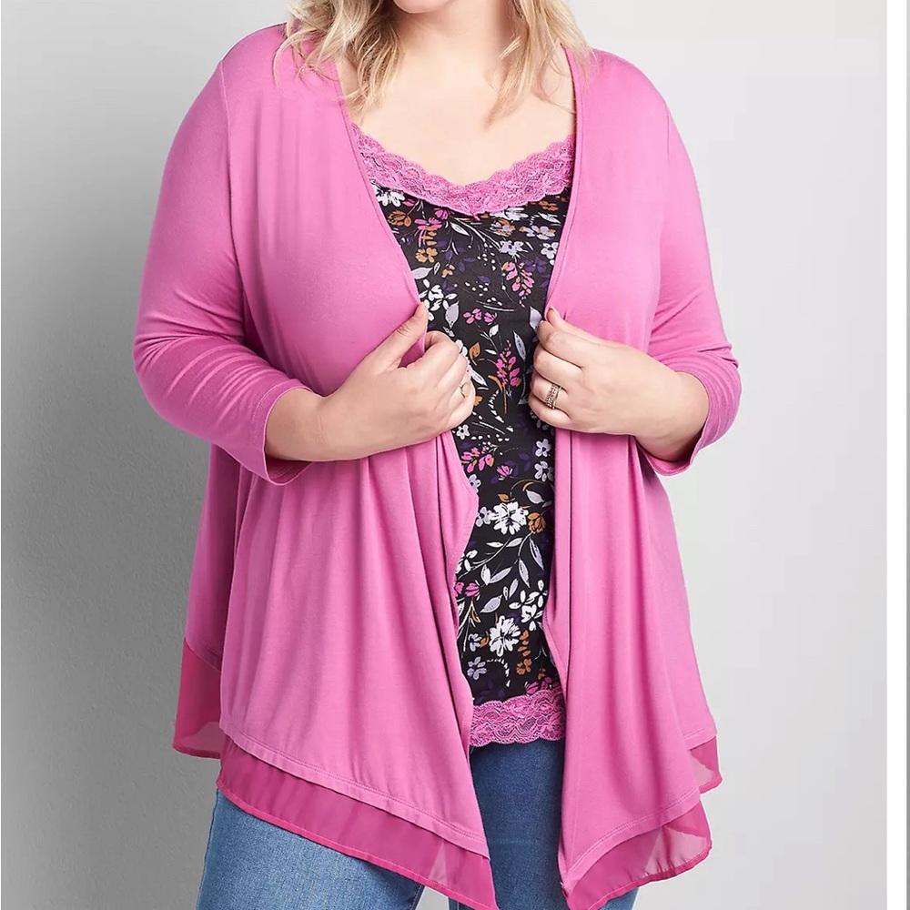 Lane Bryant Beige Color Draped Open Front Chiffon Layered Cardigan